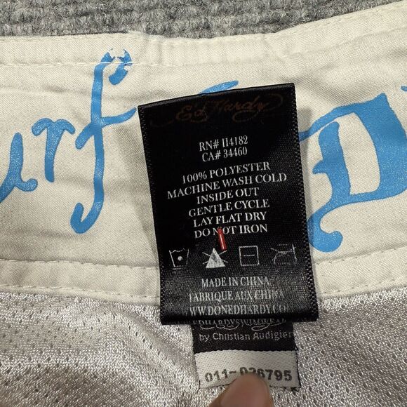 Vtg Ed Hardy Shorts Mens 34 White Swim Board Trunks Skull Dragon Tattoo Y2K - Picture 8 of 11